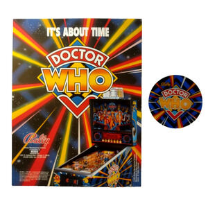 Doctor Who Pinball FLYER + Plastic Pinball Promo Drink COASTER Original 1992